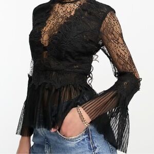 Boston Proper Black Lace Blouse